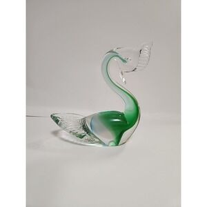 Vintage Venzia Murano Italy Sticker Blue Green Swan Bird Glass Figurine